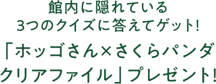 館内に隠れている3つのクイズに答えてゲット！「さくらパンダ×ホッゴさん」プレゼント！